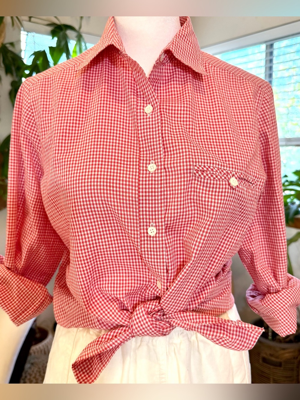Brooks Brothers Red Gingham Button Down Top Blouse Cotton Shirt Spring Women’s M